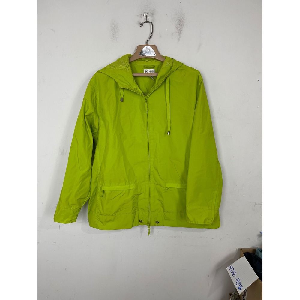 Kim Rogers Womens Lime Green Hooded Windbreaker Jacket Full Zip Size 1X
